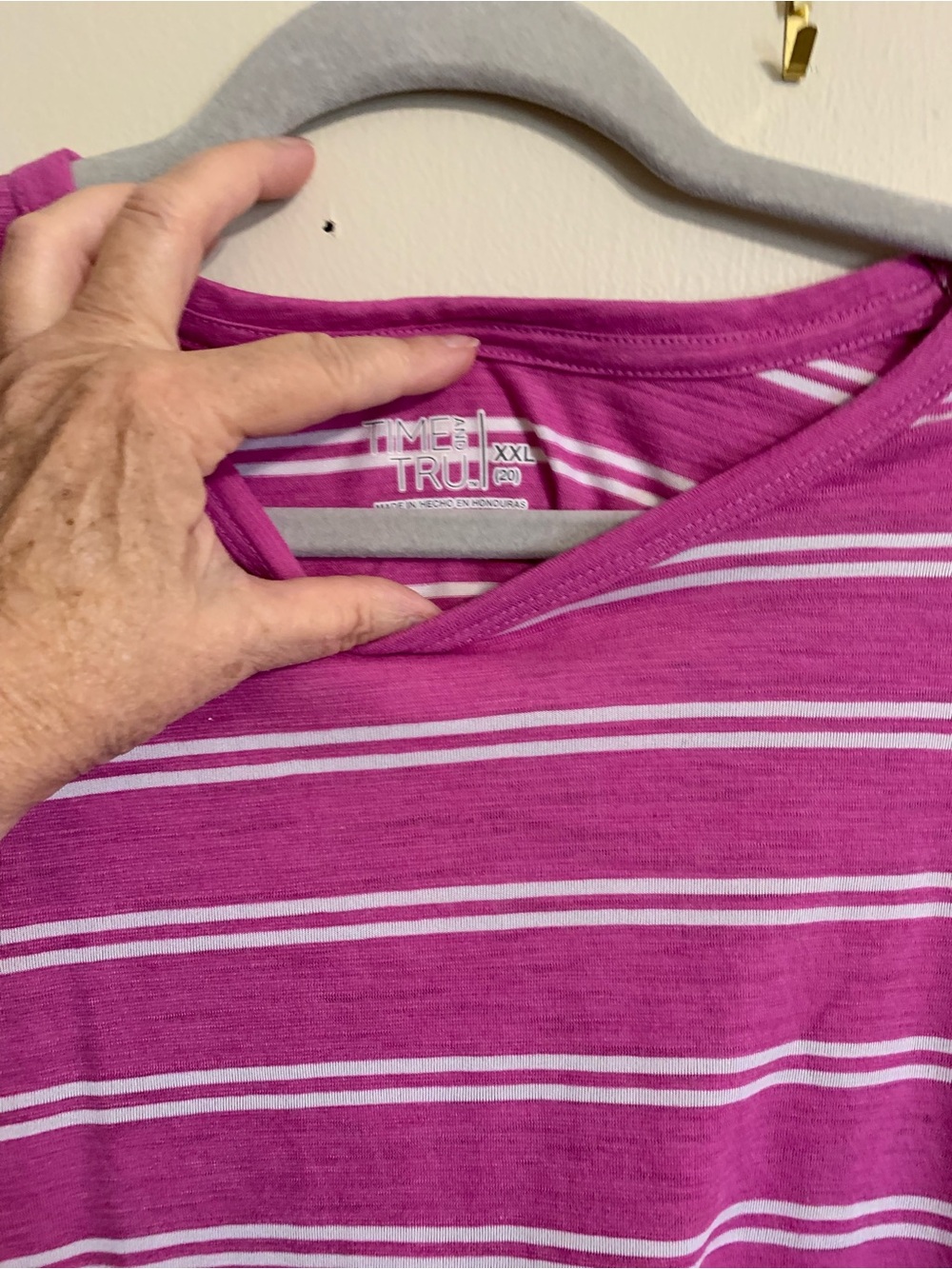 Time and Tru Pink and White Striped Short Sleeve Tee - Picture 2 of 3